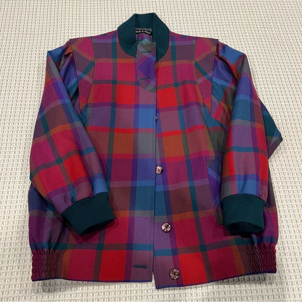 Vintage Avoca Coat Plaid Jacket Multicolor Made in Ireland Pure Wool S Small